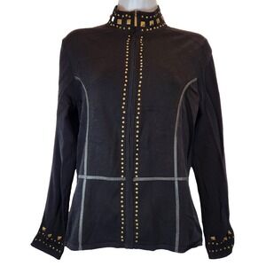 Cyrus Women`s Size M Black Studded Leather Accent Zip Up Jacket